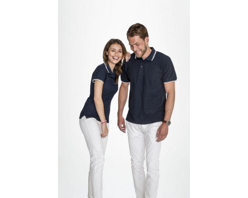 Рубашка поло мужская с контрастной отделкой Practice 270, белый/темно-синий