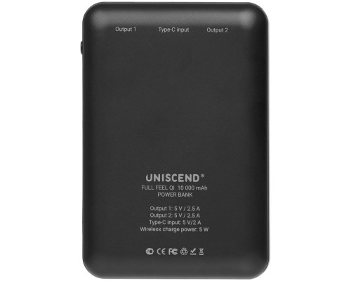 Аккумулятор с беспроводной зарядкой Full Feel Qi 10000 мАч, черный