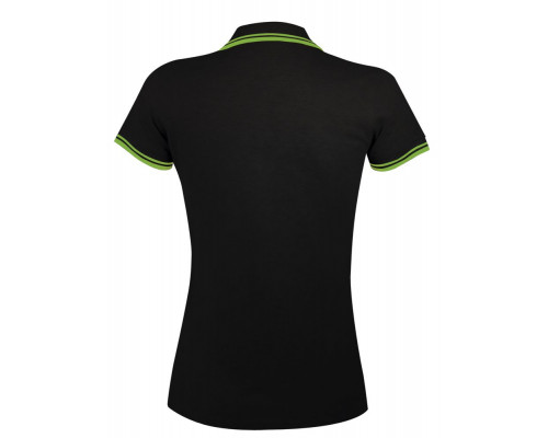 Рубашка поло женская Pasadena Women 200 с контрастной отделкой, черная с зеленым