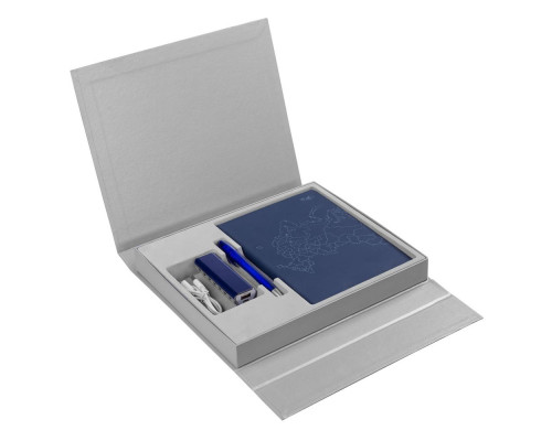 Коробка Status под ежедневник, аккумулятор и ручку, серебристая