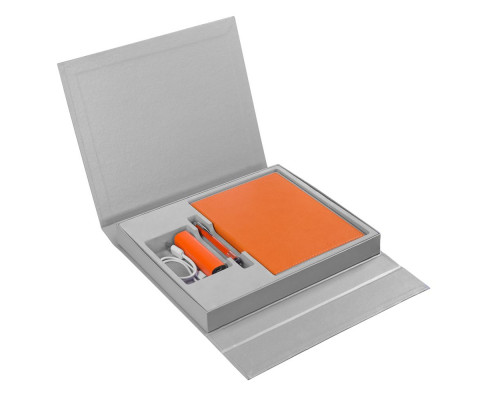 Коробка Status под ежедневник, аккумулятор и ручку, серебристая