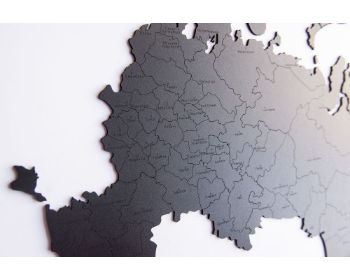 Деревянная карта России с названиями городов, черная