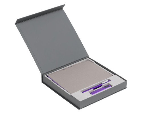 Коробка Memoria под ежедневник, аккумулятор и ручку, серая