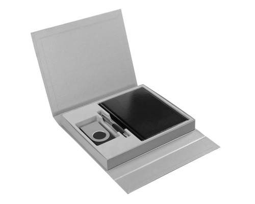 Коробка Status под ежедневник, аккумулятор и ручку, серебристая