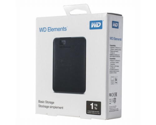 Внешний диск WD Elements, USB 3.0, 1Тб, черный