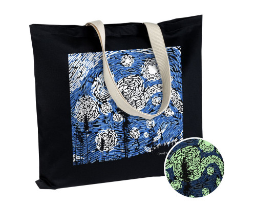 Холщовая сумка «Ван Найт» со светящимся принтом, большая, черная