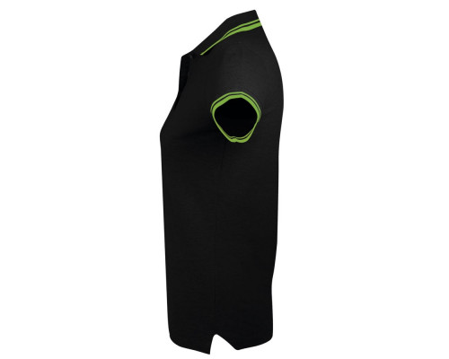 Рубашка поло женская Pasadena Women 200 с контрастной отделкой, черная с зеленым