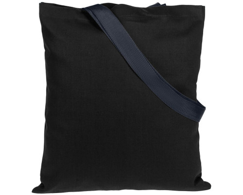 Холщовая сумка BrighTone, черная с темно-синими ручками