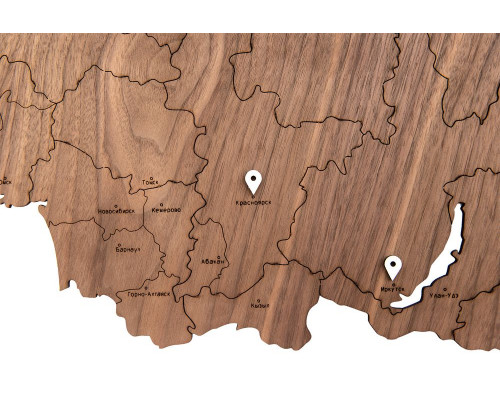 Деревянная карта России с названиями городов, орех