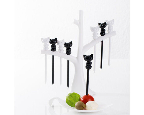 Набор шпажек с держателем Miaou, белый с черным