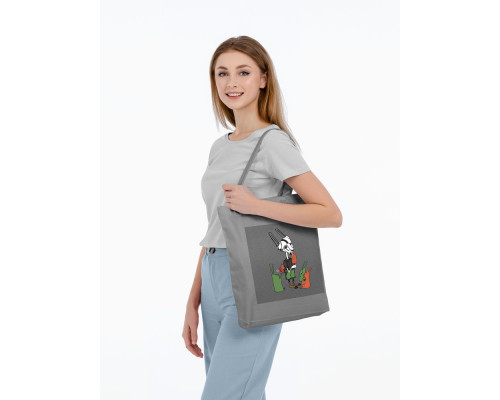 Холщовая сумка «Зайцы и морковное мороженое», серая