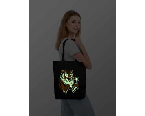 Холщовая сумка «Бенгальский» со светящимся принтом, черная