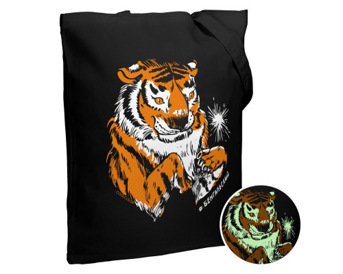 Холщовая сумка «Бенгальский» со светящимся принтом, черная