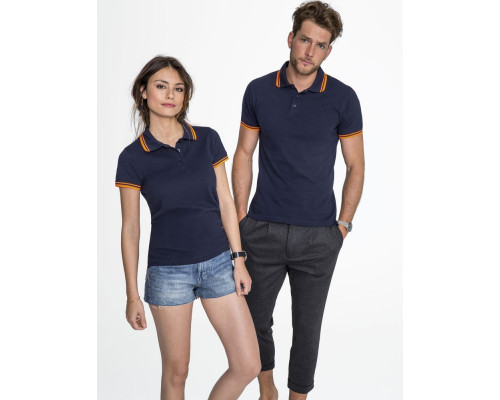 Рубашка поло женская Pasadena Women 200 с контрастной отделкой, черная с зеленым