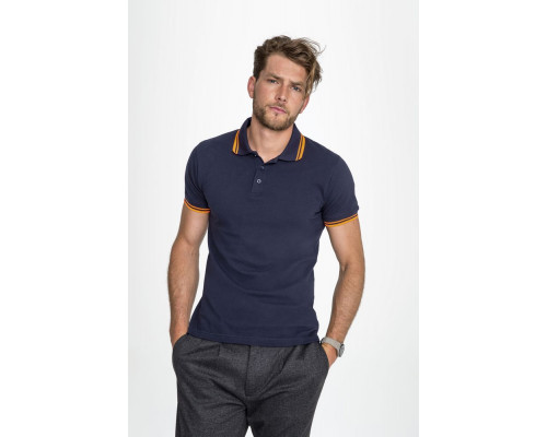 Рубашка поло мужская Pasadena Men 200 с контрастной отделкой, черная с зеленым