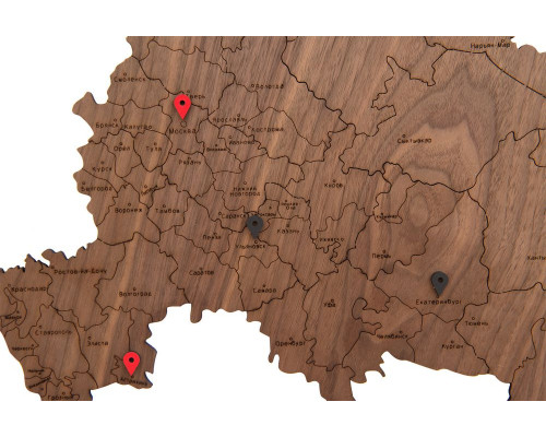 Деревянная карта России с названиями городов, орех