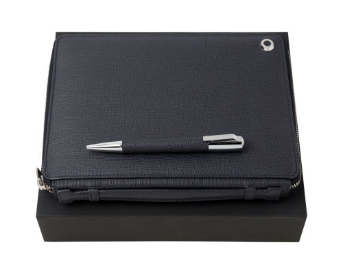 Набор Hugo Boss: папка c блокнотом А4 и ручка, темно-синий