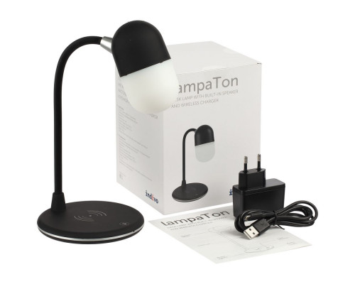 Лампа с колонкой и беспроводной зарядкой lampaTon, черная