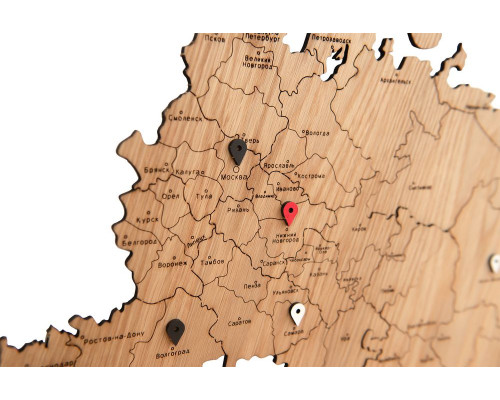 Деревянная карта России с названиями городов, дуб