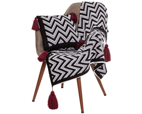 Подушка Levin, черно-белая с красными кистями