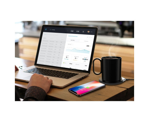 Кружка с подогревом и беспроводной зарядкой dualBase, черная