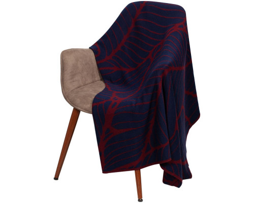 Плед In Leaf, синий с бордовым