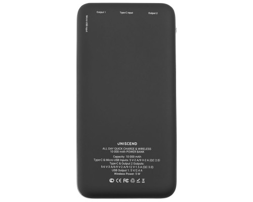 Aккумулятор Uniscend Quick Charge Wireless 10000 мАч, черный