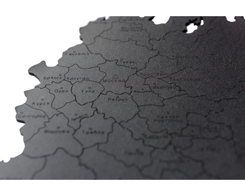 Деревянная карта России с названиями городов, черная