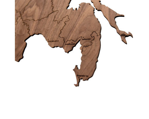 Деревянная карта России с названиями городов, орех