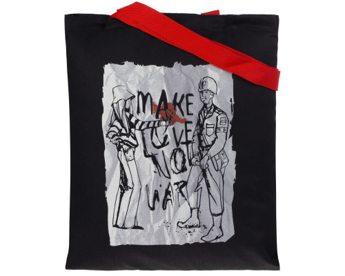 Холщовая сумка Make Love, ver.2, черная с красными ручками